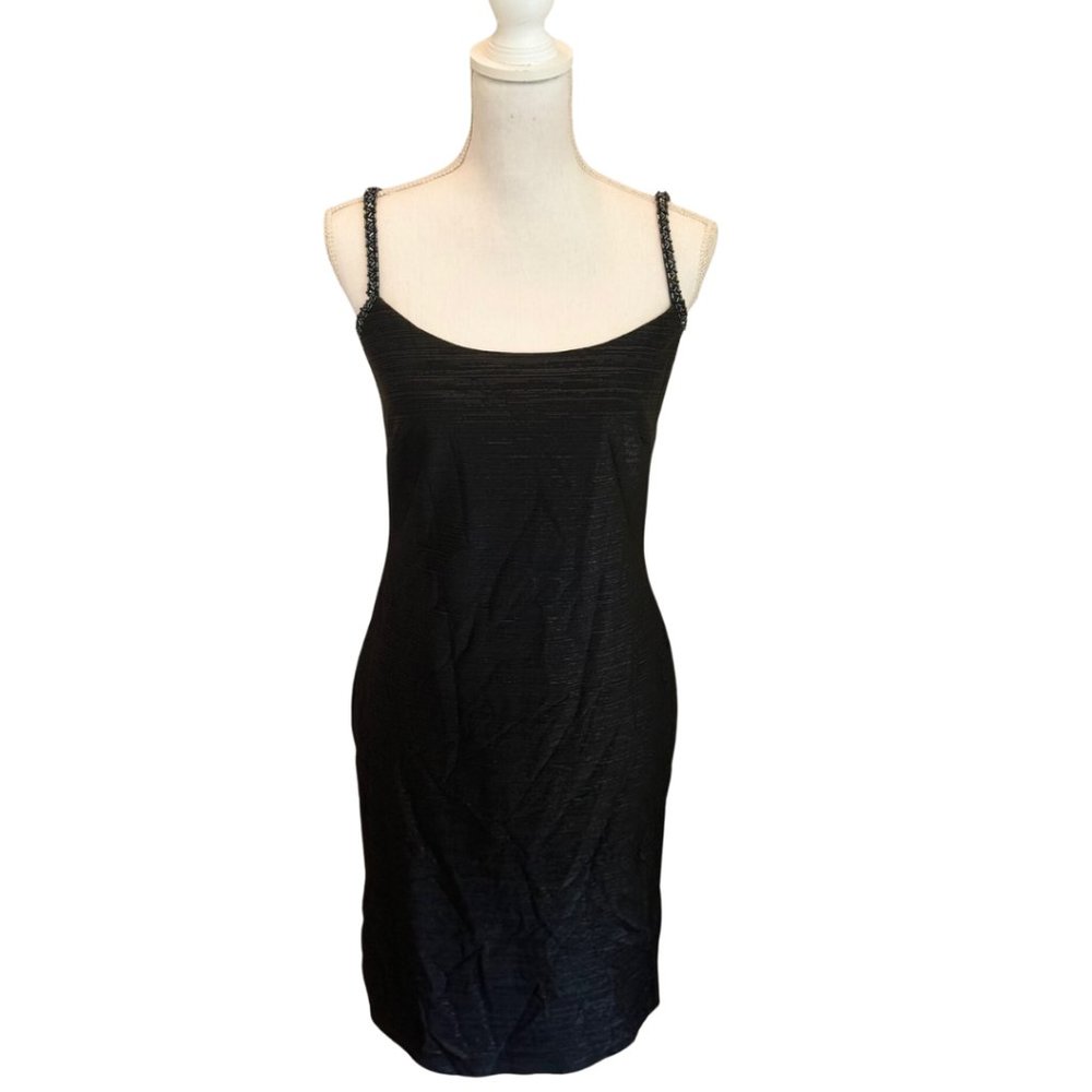Beauparis Metallic Black Rhinestones Sheath Black Dress Sleeveless Womens Size 6